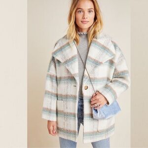 Anthropologie Elsa Plaid Oversized Wool Blend Coat